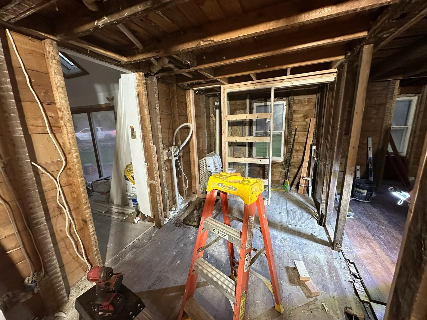 Interior renovation during demolition and reframing